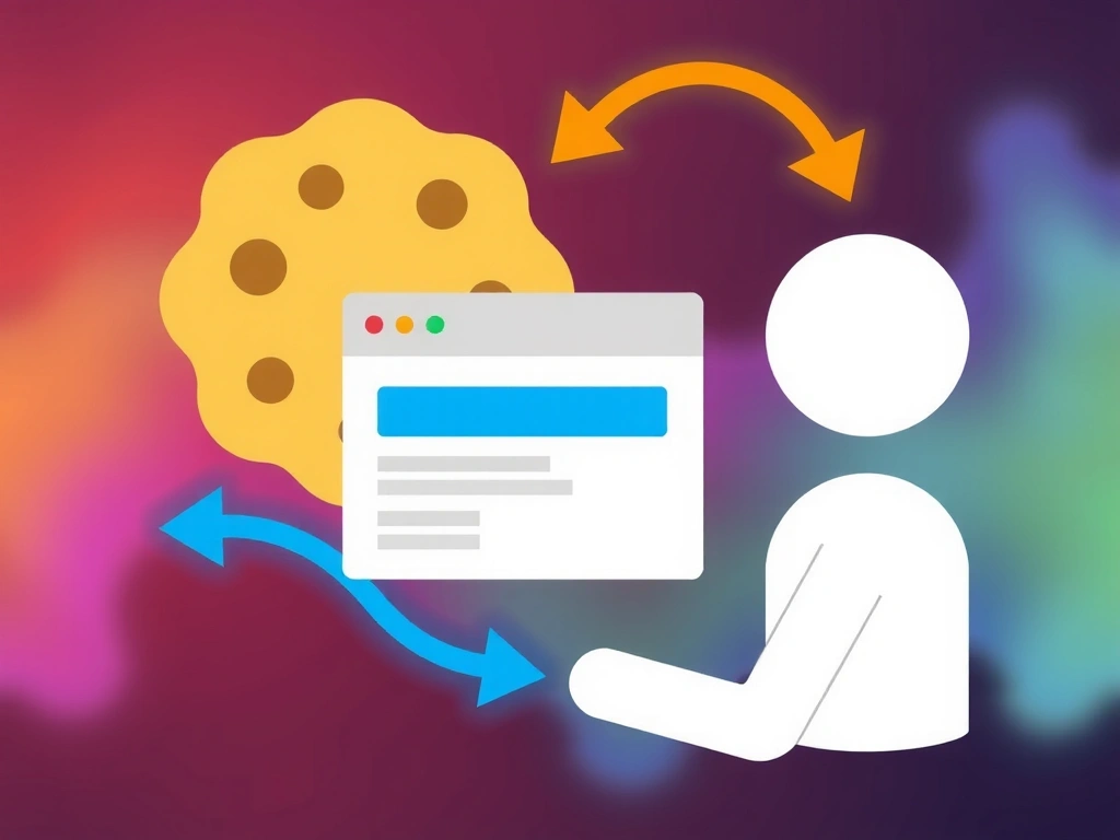 Animace uživatele opakovaně navštěvujícího webovou stránku, kde prohlížeč odesílá cookie zpět na server pro personalizovaný zážitek.