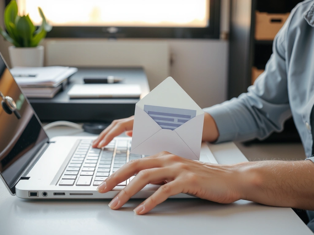 Otevřená obálka s přicházející poštou a klávesnice